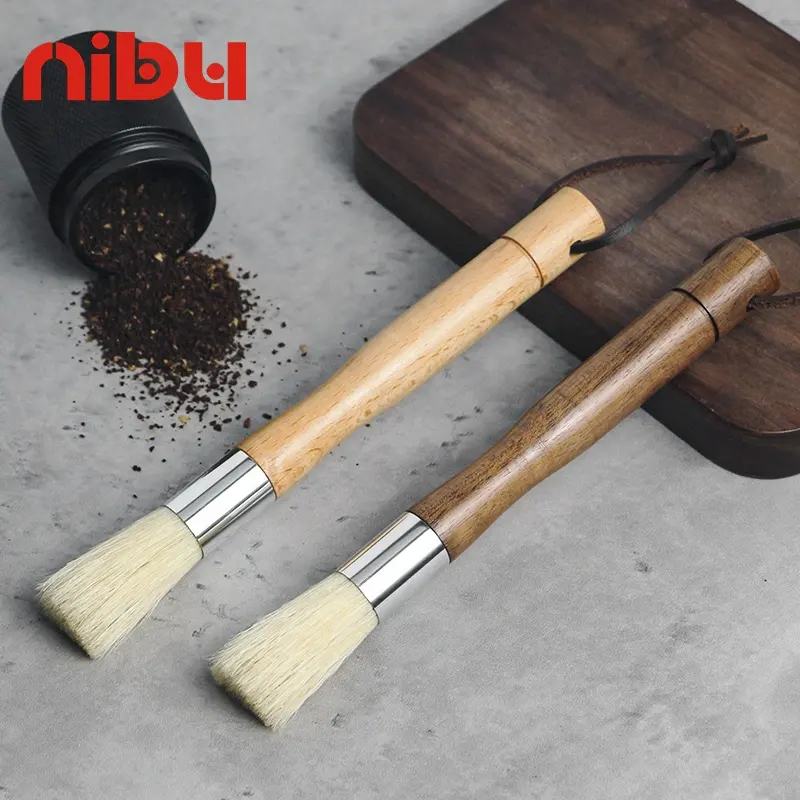 Nibu Großhandel Küchen bürste Kaffee zubehör Kaffeemühle Pulver Reinigungs bürste mit Holzgriff