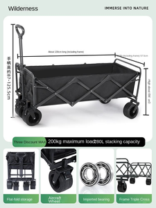 Chariot de camping grande capacité de 1,3 mètre, chariot de marché nocturne, chariot pliable d'extérieur, chariot de pique-nique, remorque, double freinage à roulements - Product Image 6