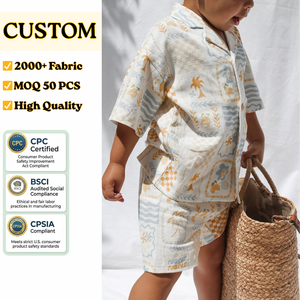 Ensemble de vêtements pour enfants en bas âge, garçons, été, lin mélangé, polo et short, 2 pièces - Product Image 1