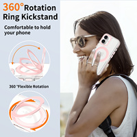 Coque de téléphone magnétique rose mignonne avec cadre d'objectif métallique et support rotatif transparent antichoc pour iPhone 17