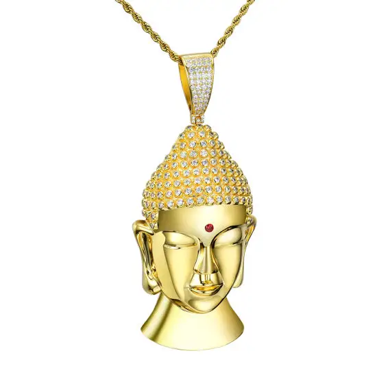 Mode Hip Hop Bijoux S925 Argent Plaqué Bouddha Pendentif avec CZ De Luxe pour Hommes Punk Style Collier