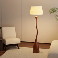 Lampe sur pied en bois de noyer avec abat-jour en tissu résine moderne, LED E27, lampe sur pied rétro en bois de luxe pour salon