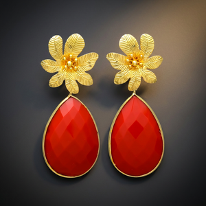 Boucles d'oreilles pendantes en argent faites à la main avec pierre naturelle plaquées or, pour fiançailles et soirées, style bohème ethnique - Product Image 3