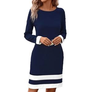 Robes midi pour femmes de haute qualité, personnalisables OEM, vente en gros, style simple rayé, décontracté et ample, pour l'automne, les vacances, ou comme vêtement d'extérieur. - Product Image 1