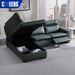 <span class=keywords><strong>MANWAH</strong></span> - Sofá Esquinero Chesterfield de Cuero Genuino Verde de Lujo, con Reclinación Eléctrica y Almacenamiento, Estructura Metálica, Gran Venta en Europa - Product Image 1