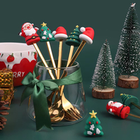 Ensemble de couverts de Noël modernes en acier inoxydable doré |   Fourchette à dessert et cuillère à café avec boîte cadeau pour la décoration de table de Noël