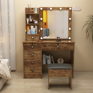 Modern Lighted Makeup <strong>Vanity</strong> <strong>Table</strong> and Mirror with Panel Design MDF Wood and Metal Bedroom Furniture for Home - Product Image 5