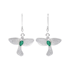 Pendientes Colgantes de Plata Tibetana con Piedra Esmeralda, Diseño de Alas, Engaste de Bisel, Joyería de Moda Vintage para Mujer - Product Image 1