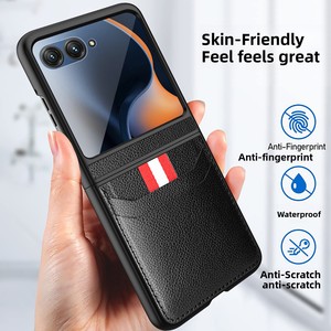 New 2026 Motorola Razr70 phone case, featuring a plain leather design, <b>card</b> slots, and a folding screen <b>protector</b>, in a business - Product Image 3