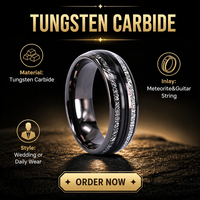 Bague de mariage en tungstène couleur canon de fusil avec incrustation de météorite et de corde de guitare pour fiançailles, anniversaire, cadeau, fête, bijoux de mode - Vente en gros