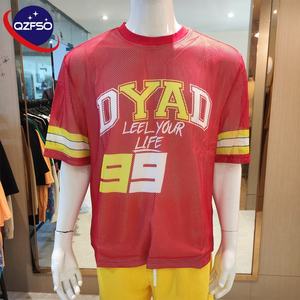 QZFSO T-shirt personnalisé recadrée hommes noir coton t-shirt en détresse poids lourd lavage à l'acide Jersey Boxy graphique maille Football t-shirt - Product Image 1