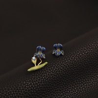 Boucles d'oreilles asymétriques en émail motif iris bleu de la série High Iris