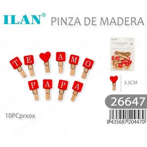 Ilan Mollette in Legno 3,5 Cm 10 Pezzi con Scritta 'I Love You Dad' a Forma di Cuore e Corda di Iuta - Product Image 1