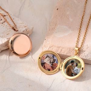 Personalized Custom <b>Photo</b> Name Engraved Couple Opens <b>Locket</b> Stainless Steel Round <b>Photo</b> <b>Locket</b> <b>Necklace</b> - Product Image 2