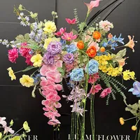 Bunga Mawar Peony Daisy Sutra Buatan 5D dengan Daun Hijau, Dekorasi Latar Belakang Pernikahan, Lantai, Lengkungan, Acara, Pesta