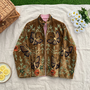 Handmade Suzani Embroidered Brown <b>Velvet</b> <b>Jacket</b> Butterfly Floral Embroidery Ethnic <b>Women</b>’s <b>Jacket</b> Wholesale - Product Image 3