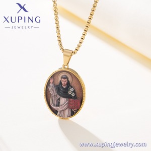 T001290309 XUPING Collar con colgante ovalado de San Domingo en acero inoxidable, amuleto religioso católico con cadena tipo caja para recuerdo de <span class=keywords><strong>fe</strong></span> - Product Image 4
