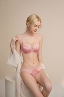 Ensemble de Lingerie Rose en Satin et Dentelle Florale Respirant pour Femme, Style Français, Soutien-Gorge Push-Up à Armatures et Culotte, 2 Pièces pour Adultes