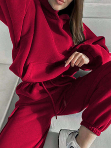 Ensemble de survêtement pour <span class=keywords><strong>femme</strong></span> en coton de haute qualité, personnalisable, comprenant un sweat à capuche et un <span class=keywords><strong>pantalon</strong></span>, couleur unie, coupe ample, pour le <span class=keywords><strong>jogging</strong></span>, haut long - Product Image 4