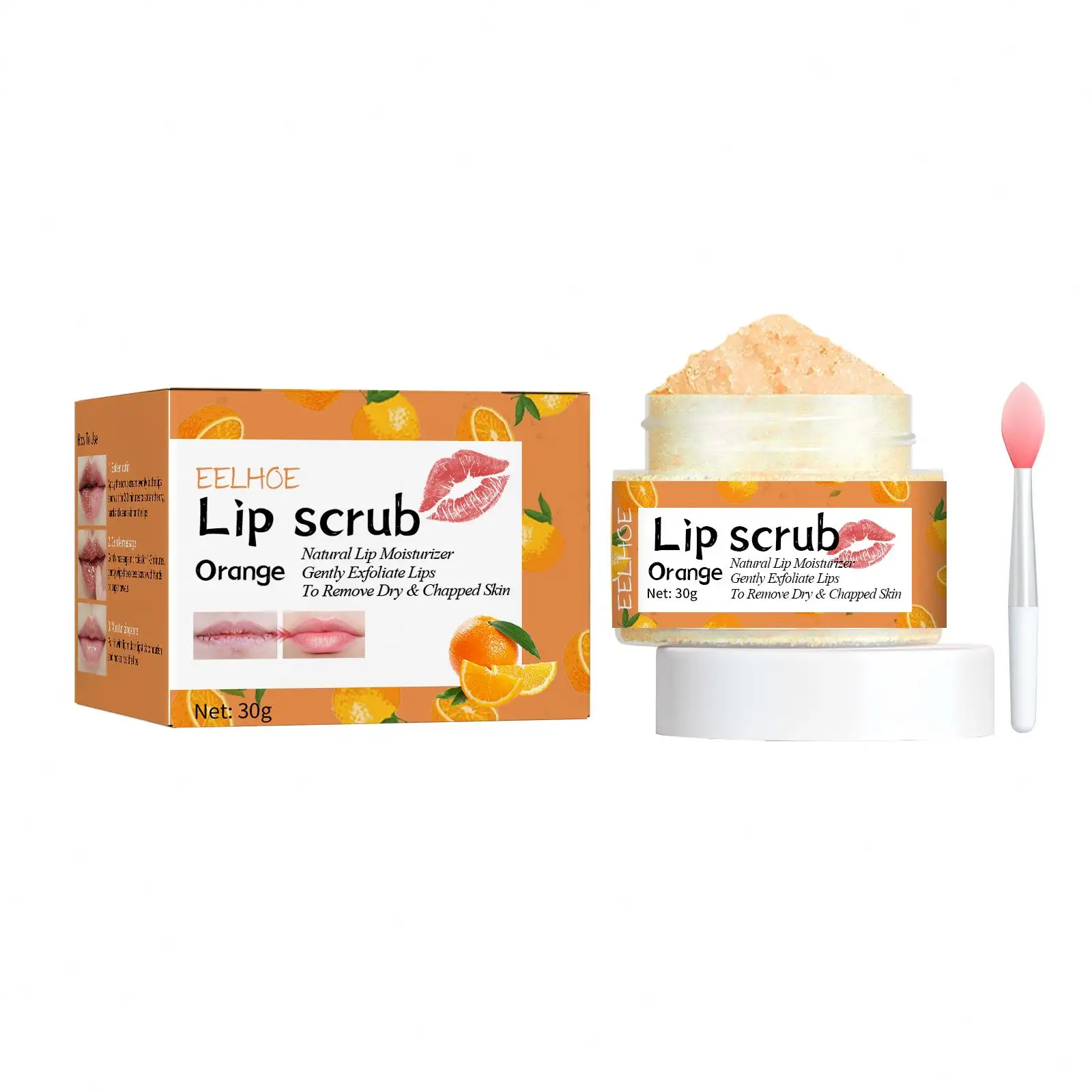 EELHOE Wholesale Private Label Orange Lip Scrub Lightening Lip Lines Moisturizing Removing Dead Skin Glowing Tender Peach Lip