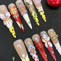 Faux ongles portables design ballerine, faits main, fleurs 3D sculptées, peints à la main, en gel, à presser pour le nail art