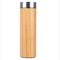 Bouteille d'eau en bambou naturel à Double paroi personnalisée, tasse à café et thé en acier inoxydable avec infuseur, vente en gros