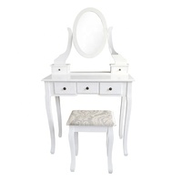 Coiffeuse Moderne Classique Blanche de Luxe, Meuble de Chambre Antique avec Miroir sur Pied et Rangement Métallique, Table de Maquillage pour la Maison