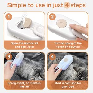 New Pet Brush 3-In-1 Steamy Brush Grooming Hair <b>Massage</b> Comb Self Cleaning Hair Remover Spray Steam Hair Brush - Product Image 3