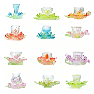 Set Tazza e Piattino in Cristallo Fatto a Mano con Motivo Orchidea, Tazza per Caffè e Tè Arabo Sfumata Blu, 35ml Regalo di Lusso - Product Image 5