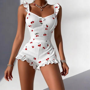 Setelan Piyama Wanita Yubon dengan Atasan Crop Tali dan Lengan Pendek Model Bow serta Celana Pendek Pinggang Elastis <span class=keywords><strong>2</strong></span> Potong Pakaian Tidur Wanita untuk Musim Panas - Product Image 3