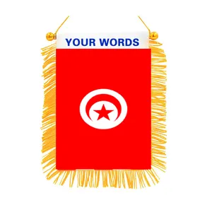 Tunesië Tunisie Mini Vlag Banner Achteruitkijkspiegel Omzoomd Enkele Of Dubbelzijdig Sublimatie Auto Vlaggen