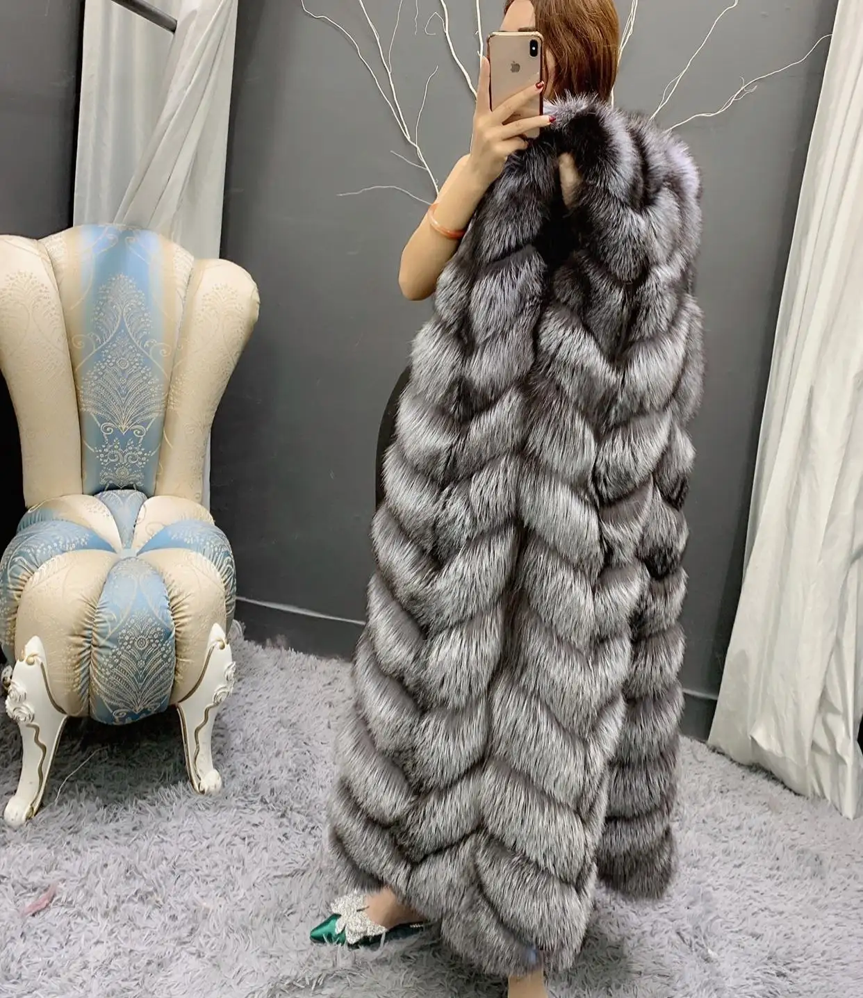 custom wholesale Plus Size Fuchspelzweste Ladies Natural chaleco de piel de zorro silver fox Fur Gilet long real fox fur vest