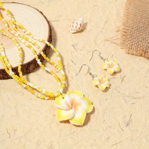 Conjunto <span class=keywords><strong>de</strong></span> Collar y Aretes con Flores Hawaianas, Aretes Colgantes <span class=keywords><strong>de</strong></span> Flores Bohemias para Mujer, Joyería <span class=keywords><strong>de</strong></span> Verano para Vacaciones en la Playa - Product Image 3