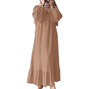<span class=keywords><strong>Robe</strong></span> pour femmes musulmanes, nouvelle mode printemps-automne, manches bouffantes, poche vintage, ourlet à volants - Product Image 5