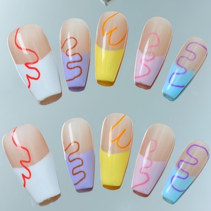 10 pièces de faux ongles en acrylique à couverture complète, peints à la main, en gel, forme longue cercueil/amande, avec colle, ongles de luxe faits main et personnalisés - Product Image 2