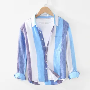 Custom eco-friendly garment colorful fashion pure linen men's shirt
