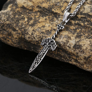 Acier inoxydable Loup Épée Pendentif Hommes Collier Rétro Bijoux De Mode Viking Nordique En Gros - Product Image 5