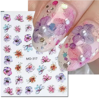 Stiker Kuku 5D Embossed Motif Bunga Lily Ungu, Slider Perekat untuk Dekorasi Manikur