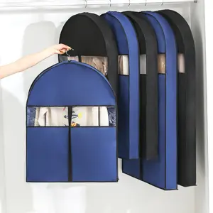 New Style Custom Logo Waterproof Clothes Dust Cover Hanging Suit Garment Bags with Pvc Window for Coat Dress Protector Storage