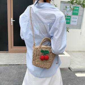 <span class=keywords><strong>Sacs</strong></span> à bandoulière en paille faits à la main 2022, sac de plage tissé avec cerise - Product Image 6