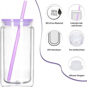 Custom Logo <b>Glitter</b> 16 oz Plastic Pre Drilled Hole Clear Double Wall Tumbler with Bamboo Lids Straws Snowglobe Cups for DIY - Product Image 4