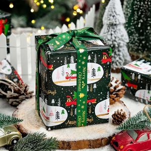 Christmas Wrapping Paper Roll Red Cars Trees Snowflakes Design Green Gift <b>Wrap</b> 46.5 Sq Ft Single Side Art Paper - Product Image 3