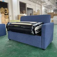 Blaues Stoff-Schlafsofa, Ausziehbar, Klappbarer Metallrahmen, 2-in-1 Sofa für Apartments, Ferienwohnungen & Büroempfänge
