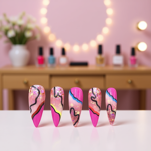 Uñas postizas cuadradas de lujo, color rosa chic, cortas, de plástico ABS, con brillantina, bonitas y pre-diseñadas para los dedos. - Product Image 2