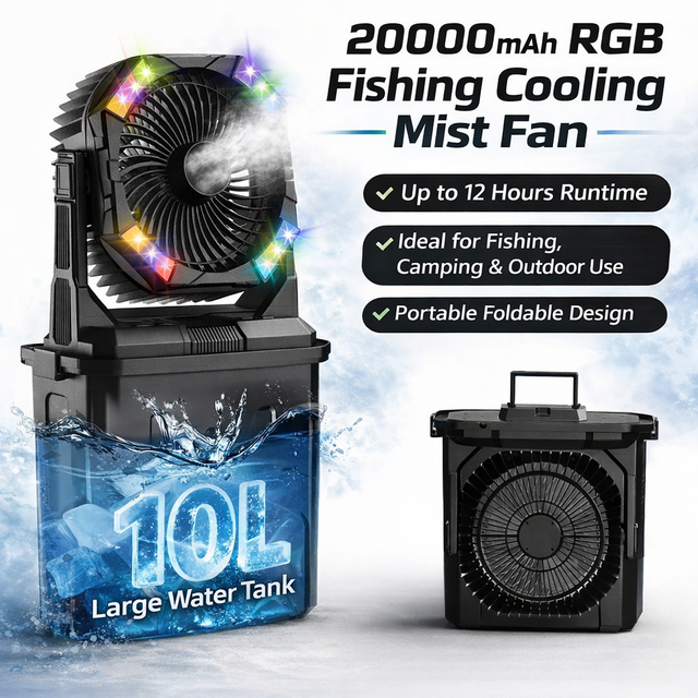 Portable Misting Fan with Water Tank, Rechargeable Cooling Mist Fan for Camping Outdoor Patio Travel Camping Fishing