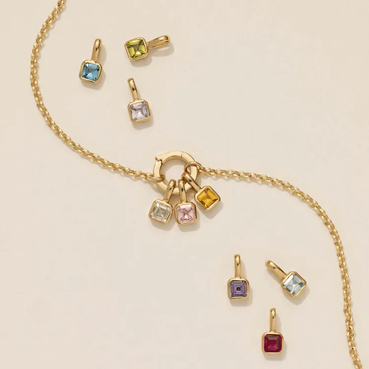 Y269 Wholesale collar PVD 18K Gold Plated Birth Stone Square Shaped Colorful Zircon Birthstone Pendant Women Necklaces