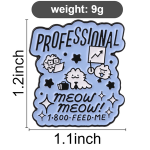 Spilla in smalto professionale a forma di gatto da ufficio, con cornice ondulata azzurra, slogan 'Business Kitty <span class=keywords><strong>Meow</strong></span> Feed Me', per decorazione zaino - Product Image 6