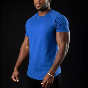 YJL sólido Slim Fit Fitness manga corta cuello redondo Camiseta para Hombres estilo americano Casual transpirable camiseta para hombres