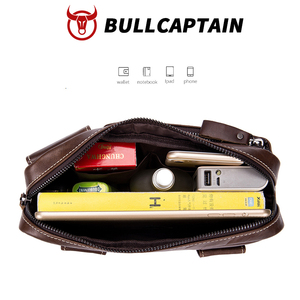 BULLCAPTAIN Men Genuine Cowhide Waist Bag Retro Crazy Horse Leather <b>Chest</b> Waist Bags Casual Messenger Shoulder BagFanny Pack - Product Image 3
