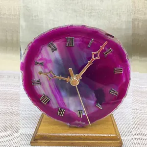 Beautiful Natural Raw Quartz Agate Slice Clock Colorful Desk Clock for Decoration Wedding Favors